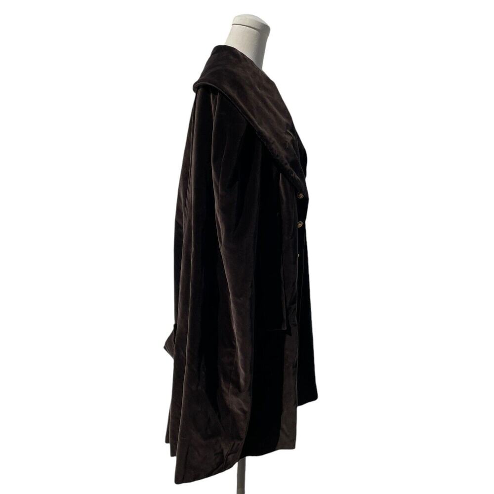 Vintage 50s 60s Chocolate Brown Velvet Cape Gold Tone Buttons Lined OSFM Fall - Picture 3 of 10